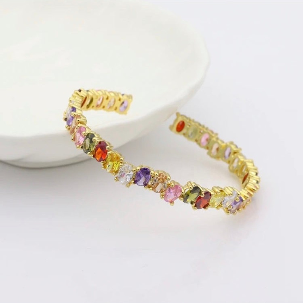 Gold Plated Swarovski Elements Cuff Adjustable Br… - image 1